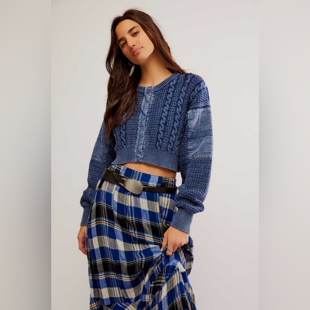 Free People We The Free Heritage Cardigan in Indigo - Picture 6 of 9